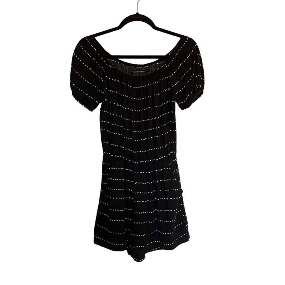 ViX Paula Hermanny Size M Off The Shoulder Striped Black Romper Cover Up